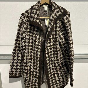 Max Studio Houndstooth Open Cardigan Sweater Size M NWT